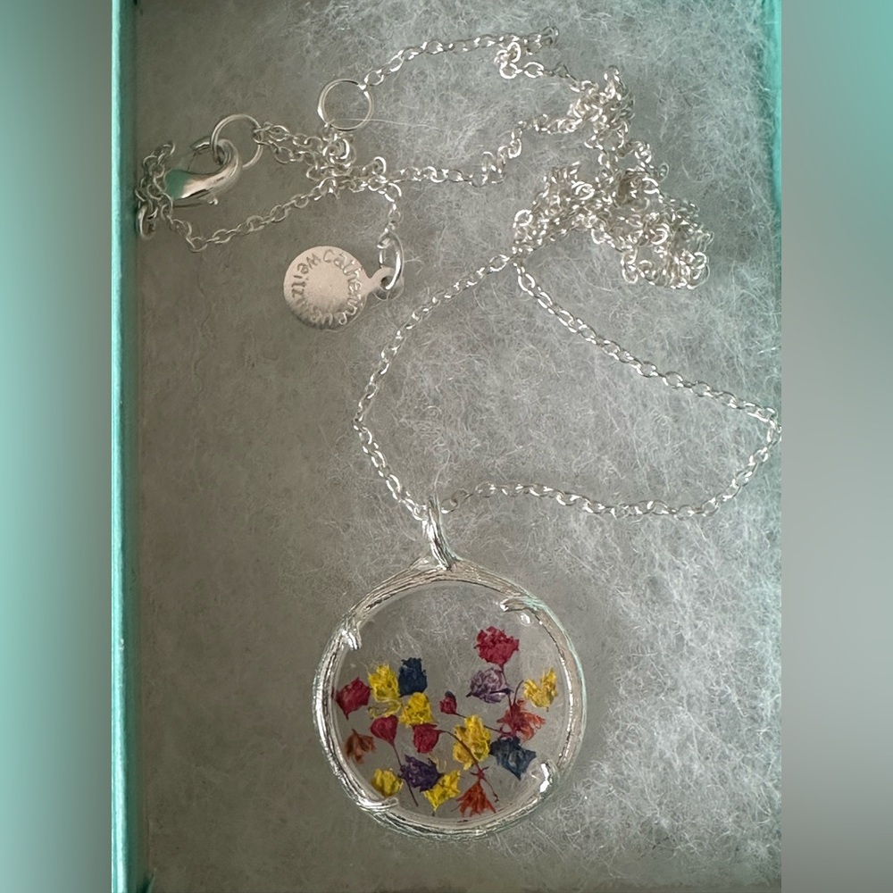 Catherine Weitzman Botanical Silver Tone Pressed Doral Necklace